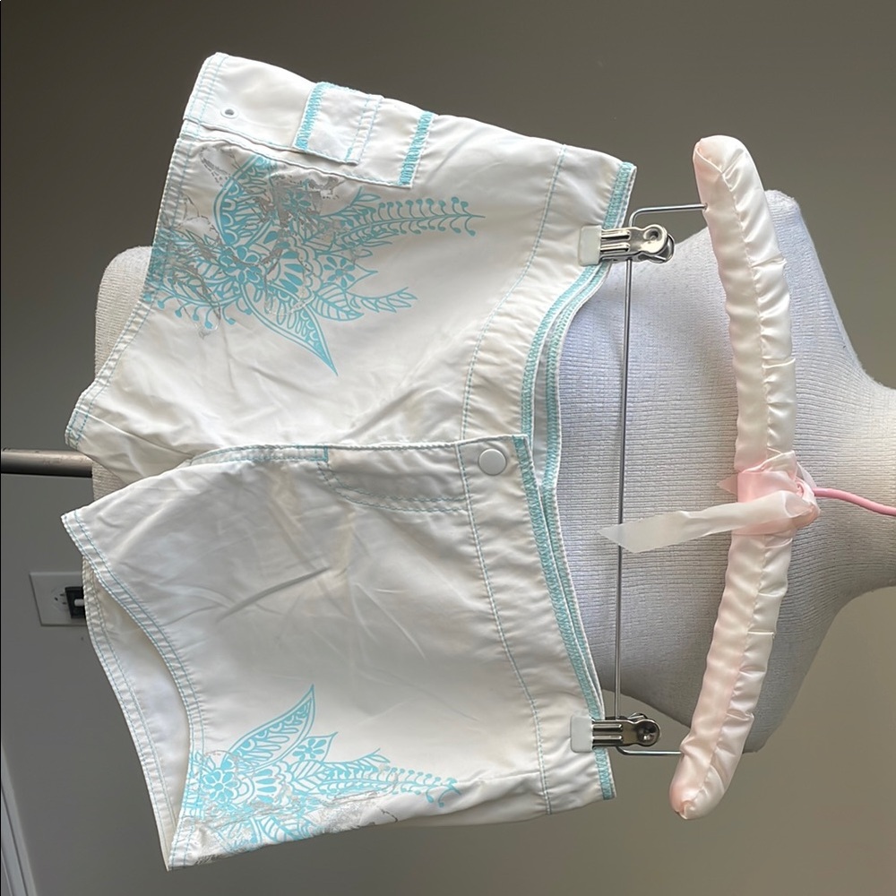 White and Blue High Waist Relaxed Fit Shorts